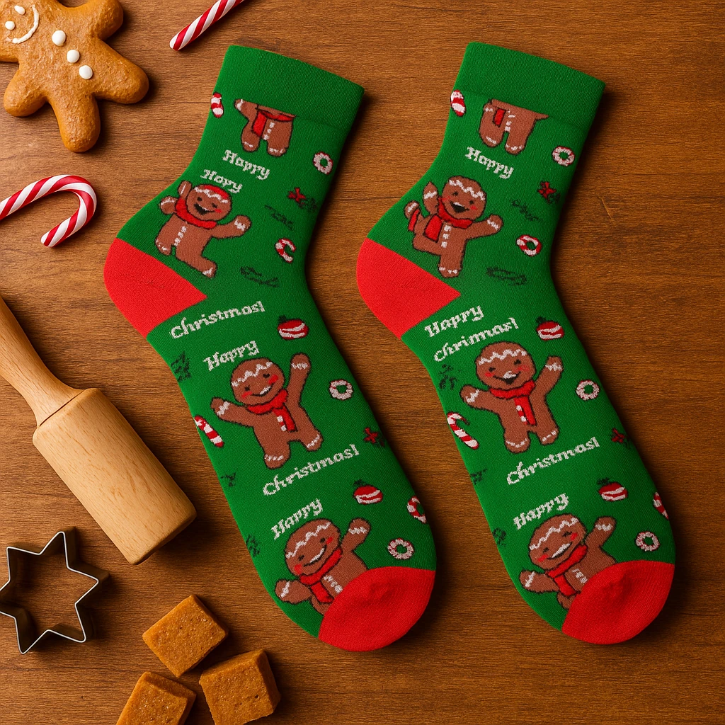 ChatGPT Image 6 lis 2025, 11_13_48 Christmas Gingerbread Cotton Socks - Image 1