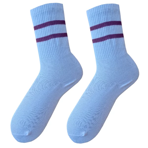 White sports socks with maroon stripes