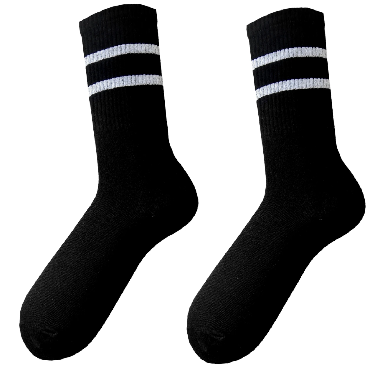black on white3 Long sports socks with white stripes - Image 1